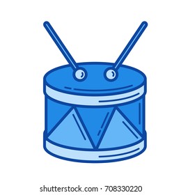 Snare drum vector line icon isolated on white background. Snare drum line icon for infographic, website or app. Blue icon designed on a grid system.