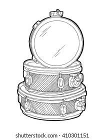 Snare and tom-tom drums  sketch drawing isolated on white background. Hand drawing vector illustration EPS8. Drum doodle vector