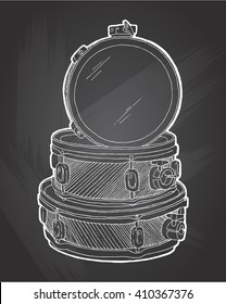 Snare and tom-tom drums  sketch drawing isolated on chalkboard background. Hand drawing vector illustration EPS8. Drum doodle vector