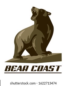 Snarling bear on the coast. Vector on white background