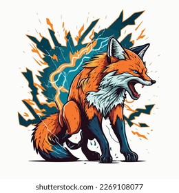 A snarling Fox, its fur standing on end, with lightning bolts crackling around its body in a dynamic pop art style