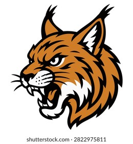 Snarling lynx head with tufted ears and exposed fangs.