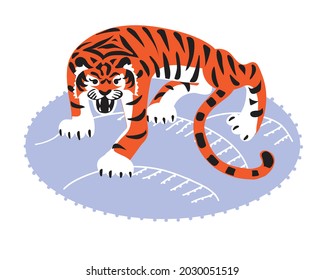 A snarling tiger. An illustration, a hand-drawn drawing, a graphic element for the designer.