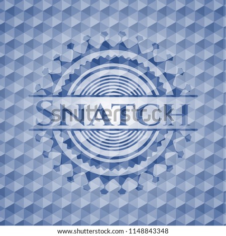 Snatch blue emblem with geometric background.