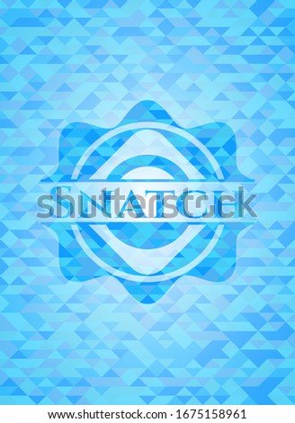 Snatch realistic light blue emblem. Mosaic background