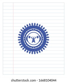 snatch, weightlifting icon drawn with pen. Blue ink. Vector Illustration. Detailed.