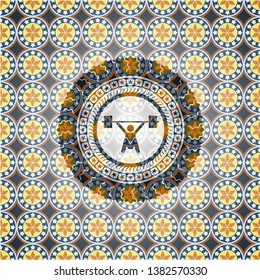 snatch, weightlifting icon inside arabesque emblem. arabic decoration.