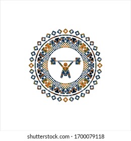 Schnürsenkel, Waage-Hub-Symbol auf arabischem Emblem Hintergrund. arabische Dekoration.