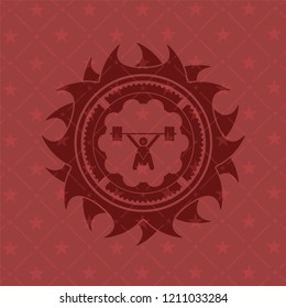snatch, weightlifting icon inside badge with red background