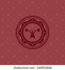 snatch, weightlifting icon inside badge with red background