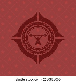 snatch, weightlifting icon inside badge with red background. 