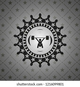 snatch, weightlifting icon inside black emblem. Vintage.