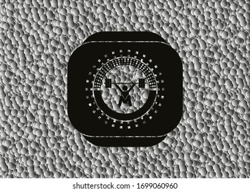 caracol, icono de levantamiento de pesas dentro del emblema negro con fondo de burbujas grises. Vintage. Ilustración vectorial. Detallado.