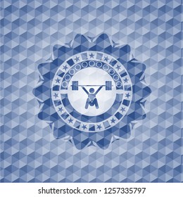 snatch, weightlifting icon inside blue polygonal badge.