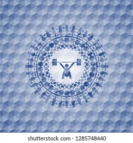 snatch, weightlifting icon inside blue polygonal emblem.