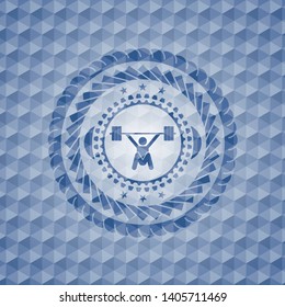 snatch, weightlifting icon inside blue hexagon emblem.