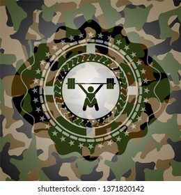 snatch, weightlifting icon inside camo emblem