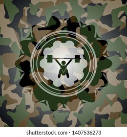 snatch, weightlifting icon inside camouflage texture