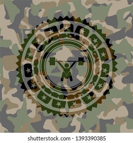 snatch, weightlifting icon inside camouflaged emblem
