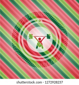 snatch, weightlifting icon inside christmas style badge..