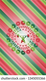 snatch, weightlifting icon inside christmas style badge..