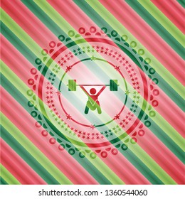 snatch, weightlifting icon inside christmas badge background.