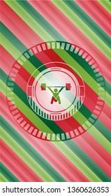 snatch, weightlifting icon inside christmas style badge..