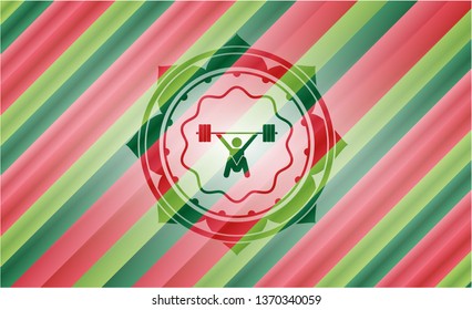 snatch, weightlifting icon inside christmas emblem background.