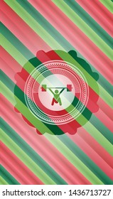 snatch, weightlifting icon inside christmas colors emblem.