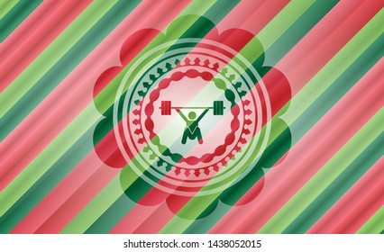 snatch, weightlifting icon inside christmas style emblem.