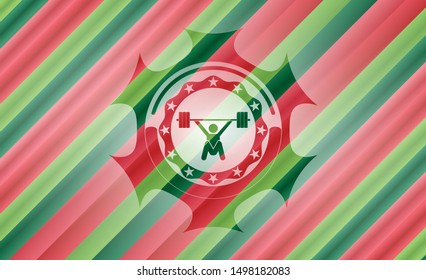 snatch, weightlifting icon inside christmas emblem background.