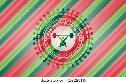snatch, weightlifting icon inside christmas emblem background.