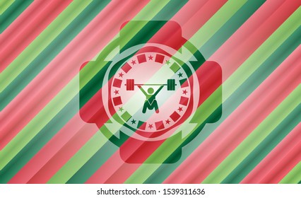 snatch, weightlifting icon inside christmas badge.