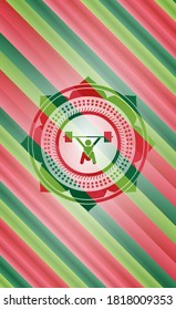 snatch, weightlifting icon inside christmas colors emblem. 