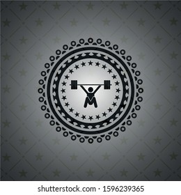 snatch, weightlifting icon inside dark emblem