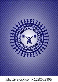 snatch, weightlifting icon inside emblem with denim high quality background