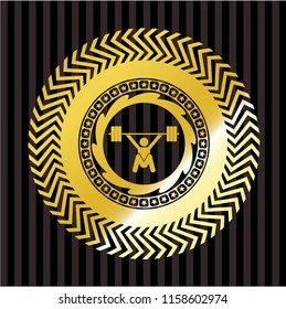 snatch, weightlifting icon inside gold shiny emblem