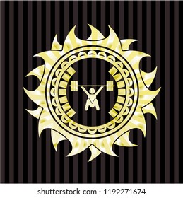 snatch, weightlifting icon inside gold emblem