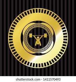 snatch, weightlifting icon inside gold shiny badge