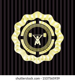 snatch, weightlifting icon inside gold shiny badge