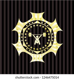 snatch, weightlifting icon inside golden badge
