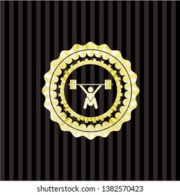 snatch, weightlifting icon inside golden badge