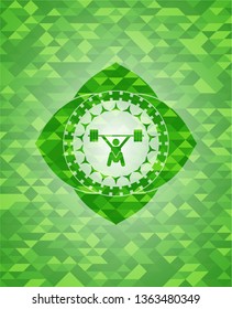 snatch, weightlifting icon inside green mosaic emblem