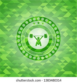 snatch, weightlifting icon inside green mosaic emblem