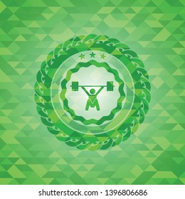 snatch, weightlifting icon inside green mosaic emblem