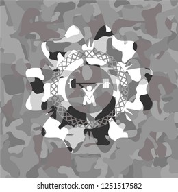snatch, weightlifting icon inside grey camouflaged emblem