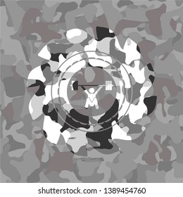 snatch, weightlifting icon inside grey camo texture