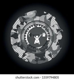 snatch, weightlifting icon inside grey camouflage texture