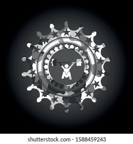 snatch, weightlifting icon inside grey camouflage texture