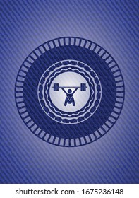snatch, weightlifting icon inside jean background